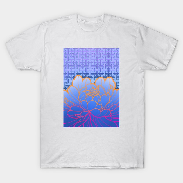 blue peony and japanese  sayagata pattern T-Shirt by weilertsen